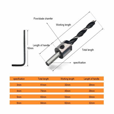 HSS 브래드 포인트 카운터싱크 드릴 비트 세트 5개 DIN/ANSI